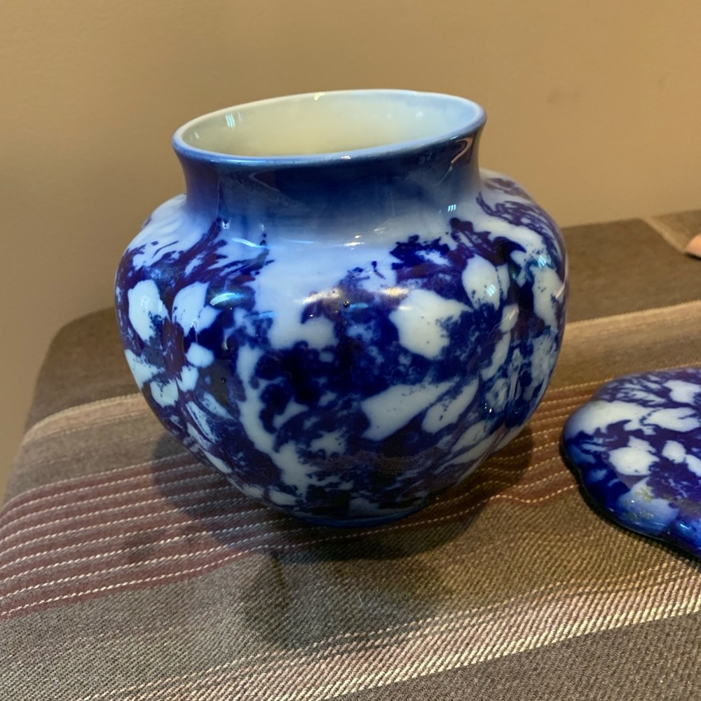 Flow Blue style ironstone jar